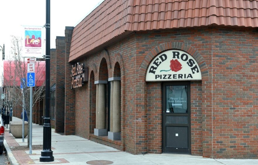 The original entrance to Red Rose Pizzeria in Springfield, Massachusetts.