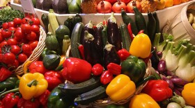 Different kinds of vegetables, including paprikas, zucchini, onions and tomatoes, lie on display at a government stand that offers information on nutrition at the Gruene Woche agricultural trade fair January 18, 2008 in Berlin, Germany. (Sean Gallup/Getty Images)