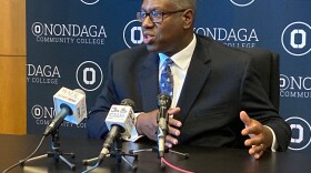 Warren Hilton, named the first Black president of Onondaga Community College speaks at a welcoming event, May 20, 2022. 