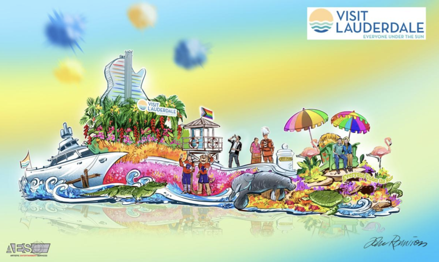An artist's illustration of Visit Lauderdale's float for the Tournament of Roses parade in Pasadena on Jan. 1, 2023.