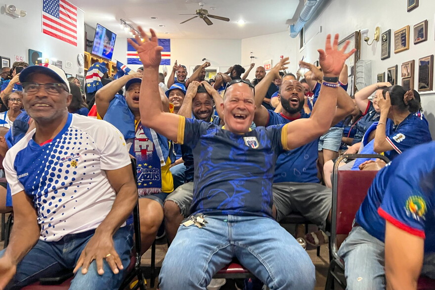 Cape Verde fans react while watching the