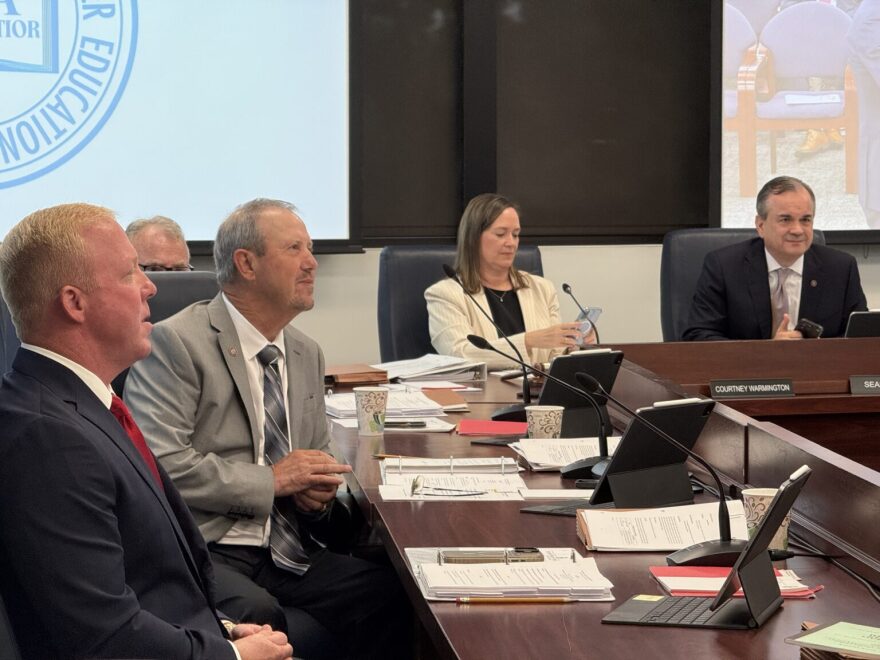 Members of the Oklahoma State Regents for Higher Education listen to a speaker during a meeting on May 29, 2026 in Oklahoma City.