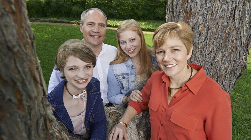 Katie Doderer, with dad Mark, big sister Emily, and mom Marcy, has a rare medical condition that requires 24-hour use of a ventilator.