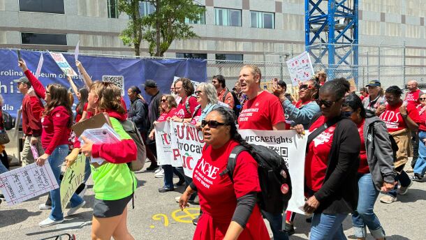 Forsyth County educators march with thousands of others at the May 1 Kids Over Corporations protest in Raleigh.