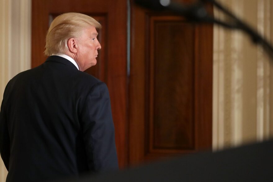 U.S. President Donald Trump leaves following a joint news conference with Finnish President Sauli Niinistö in the East Room of the White House Aug. 28, 2017 in Washington. (Chip Somodevilla/Getty Images)