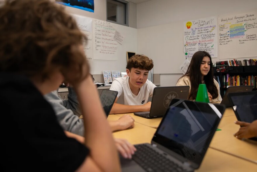 A student reads their writing out loud. Point Loma High School in San Diego on May 3, 2024.