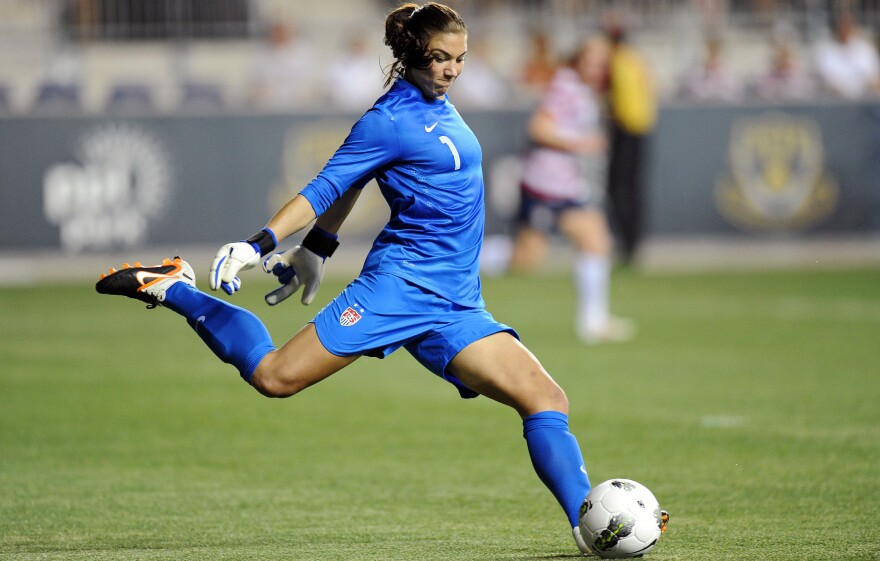 Goalkeeper Hope Solo competes against China in Chester, Penn., on May 27. Solo took a gold medal home from this summer's London Games.