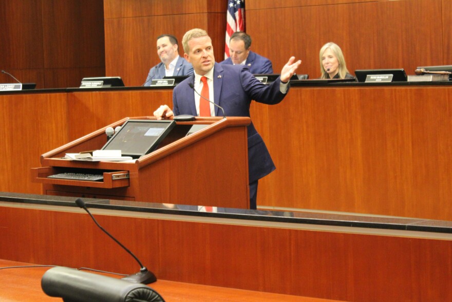 Mayor Ross McMullin addresses the crowd at Keller Town Hall after he is sworn in, May 19, 2026.
