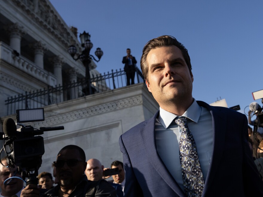 GOP Rep. Matt Gaetz of Florida leaves the Capitol after Speaker of the House Kevin McCarthy was ousted on Tuesday.