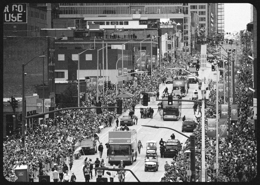  Hundreds of thousands of people lined the streets of Grand Boulevard for the Kansas City Chiefs' Super Bowl victory parade on Feb. 15, 2023.