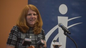 Peoria Park District executive director Emily Cahill speaks at a press conference, Sept. 27, 2021 in Peoria.