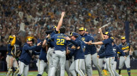 The Milwaukee Brewers celebrate after winning baseball's World Series against the Tampa Bay Rays, Wednesday, Oct. 28, 2026, in St. Petersburg, Fla. 