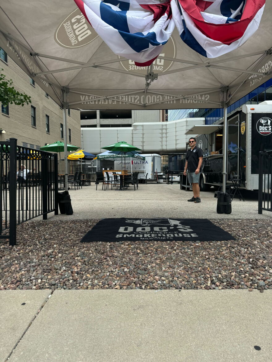 empty sidewalk with a food truck