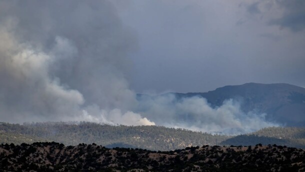 The Frijoles Fire burns in the Sangre de Cristo Mountains on Wednesday.
