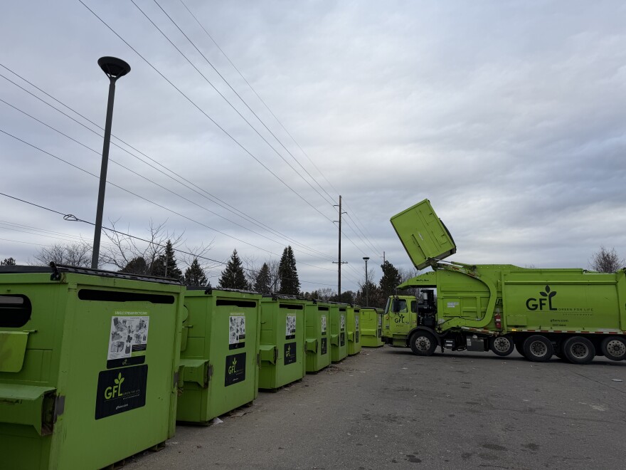 GFL recycling drop-off bins in Traverse City. (Photo: Vivian La/IPR News)