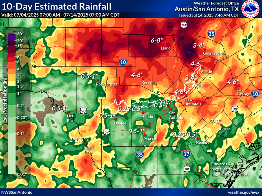 Map shows rainfall amounts since the Fourth of July