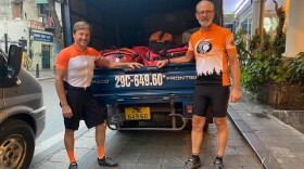 October 16 “Day 1!” Dr. Randy Schell and Dr. David Moliterno as they get ready to start the ride from Hanoi, Vietnam southward.