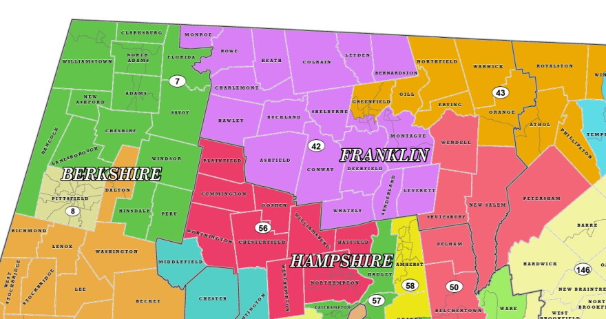 The 1st Franklin District is shown in purple. It spans nearly 450 square miles.