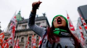 An Argentine woman marches in support of an abortion rights law outside the Congress building in Buenos Aires last week.