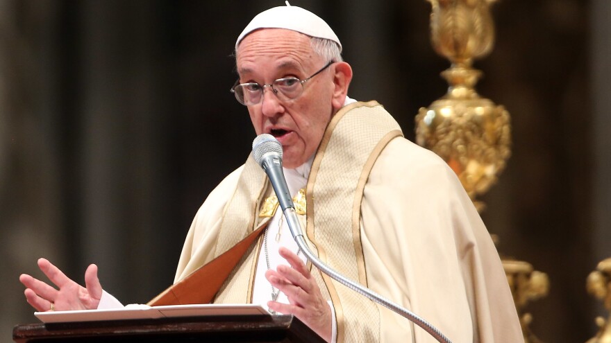 "I believe that the media should be very clear, very transparent, and not fall prey — without offence, please — to the sickness of coprophilia," says Pope Francis. The pontiff is seen here at St. Peter's Basilica in November.