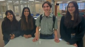 Belvidere North High School students and members of the Student Voice Club prepare for upcoming school board candidate forum. (Left to right: Crystal Chavez, Rhia, Brock and Lizzie).