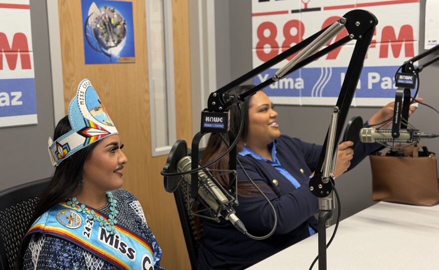 Miss Cocopah Jocentah Marie Miller is pictured at KAWC studios wearing her regalia.