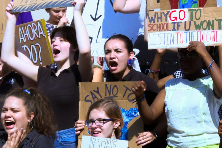 Young people chanted loudly on the Statehouse steps demanding climate justice in March last year. This year, because of social distancing guidance, activists will be unable to gather in groups.