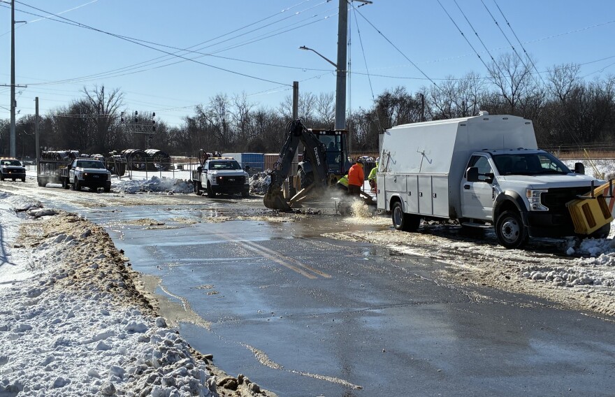 Evansville Water and Sewer crews work to repair a water main in cold January weather