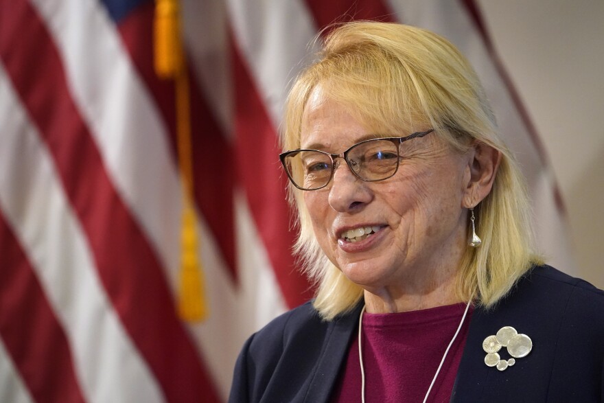 Maine Gov. Janet Mills speaks to reporters, in this Wednesday, May 4, 2022, file photo, at the State House win Augusta, Maine.