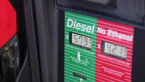 The price of a gallon of diesel fuel is shown electronically on a pump at a QuikTrip station Thursday, Oct. 1, 2026, in Greenwood Village, Colo. (AP Photo/David Zalubowski)