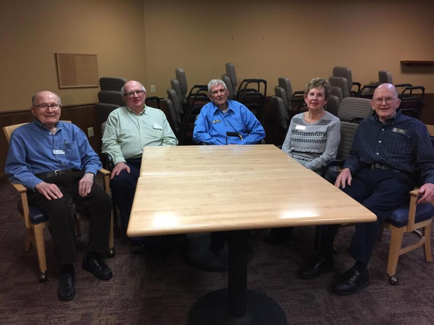 Henry Menapace (left), and (from right) Alan Peterson, Jane and Dick Whitehead worked in Akron's rubber industry at various times from the 1950s through the 1990s.