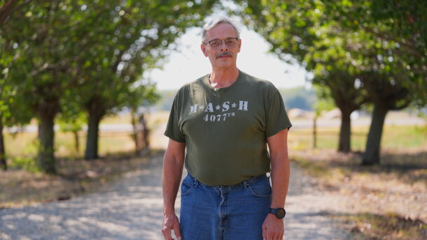 Ed Westrick poses for a photo at his home's driveway near Commerce, Texas, on Sept. 18, 2026.