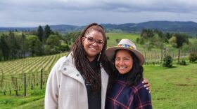 Founder of Our Legacy Harvested, Tiquette Bramlett, with one of their inaugural 'OLH Cru' interns Marcela Alcantar-Marshall at Compris Vineyard. The internship program will bring five BIPOC people to the Willamette Valley to train with a Diversity, Equity, and Inclusion (DEI)-trained winery.