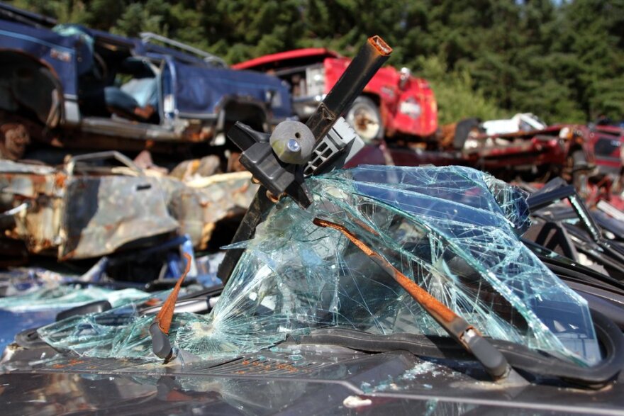 Into the future, Yakutat will have to contend with scrap metal, e-waste, and tires that continue to accumulate in the landfill. The city recently spent $17,000 to recycle e-waste in Seattle. Alaska Marine Lines shipped it for free. (Photo by Emily Kwong/KCAW)