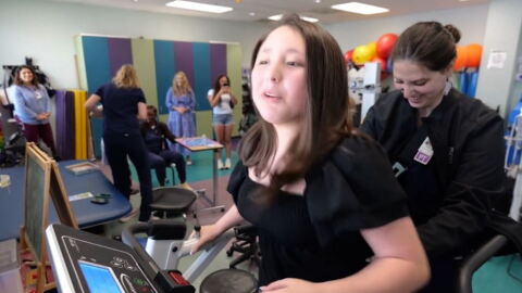 Camila Nino, 11, undergoes physical therapy during a session at TIRR Memorial Hermann in Houston. The Calallen Middle School student suffered an ischemic stroke earlier this year.