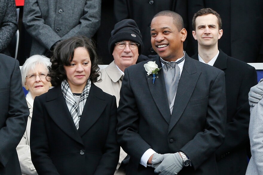 Lt. Gov. Justin Fairfax, right, and his wife, Cerina, at the inauguration of Gov. Ralph Northam at the Capitol in Richmond, Va., Saturday, Sept. 13, 2018.