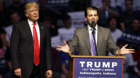 Donald Trump Jr. speaks at a campaign stop with his father, then-GOP presidential candidate Donald Trump, in April 2016 in Indianapolis.