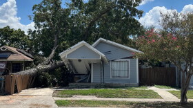 A house crushed by a downed tree from Friday’s storm on Aug. 30, 2026.
