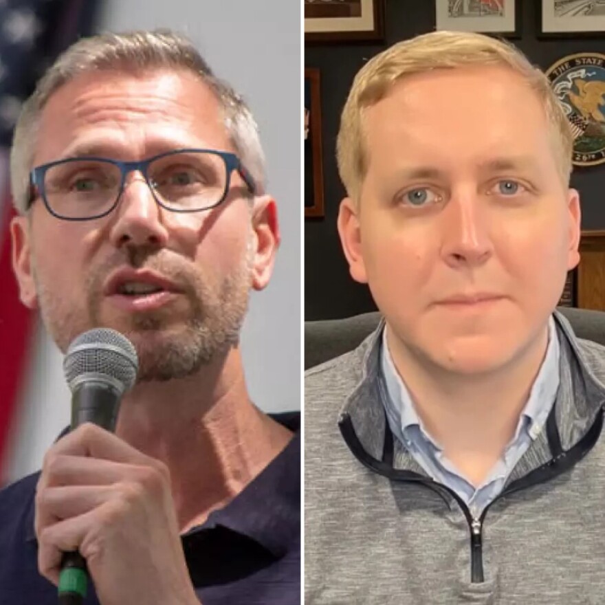 Democrat Mike Frerichs, left, is seeking a third term as Illinois Treasurer as he faces a challenge from Republican Tom Demmer.