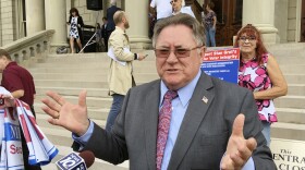 FILE - Shelby Township clerk Stan Grot speaks with reporters after announcing his 2018 Republican run for Michigan secretary of state Aug. 22, 2017, at the Capitol in Lansing, Mich. Grot is running for reelection as the township clerk. He has been barred from running any elections after being charged last year by the state attorney general for acting as a false elector in 2020 for then-President Trump. (AP Photo/David Eggert, File)