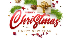 Merry Christmas and New Year greeting card design. Vector illustration. Elements are layered separately in vector file.