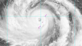 Super Typhoon Bavi moves away from the Mariana Islands on July 6, 2026.