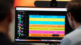Waveforms of audio files from various instruments are displayed on a computer screen during the creation of an AI musical piece at SUNO, Tuesday, Jan. 13, 2026, in Cambridge, Mass. (Robert F. Bukaty/AP)