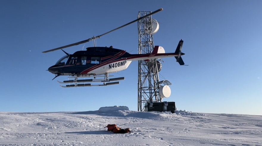  A helicopter at the Muklung tower site on Jan. 29, 2022. 