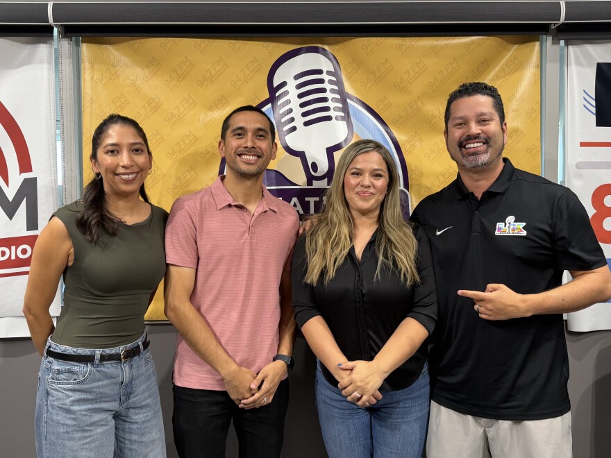 Erik Luzanilla, second from left, is program coordinator for the 2THRIVE Intiative and Laura Torres, second from right, is the Youth and Family Services Director with Campesinos Sin Fronteras. They joined co-hosts Alexandra Rangel and Victor Calderón on Tuesday, April 7, 2026.