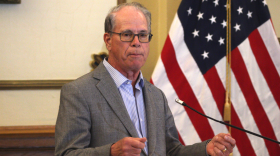 Gov. Mike Braun announced Monday a $15-million dollar investment aimed at bringing Israeli tech start-ups to Indiana. Braun is pictured at an unrelated press conference April 13th at the Indiana Statehouse.