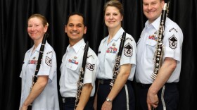 The Bay State Winds feature, from left to right, TSgt. Christy Bailes, SSgt. Matthew Ayala, MSgt. Jennifer Dashnaw and MSgt. Kevin Connors