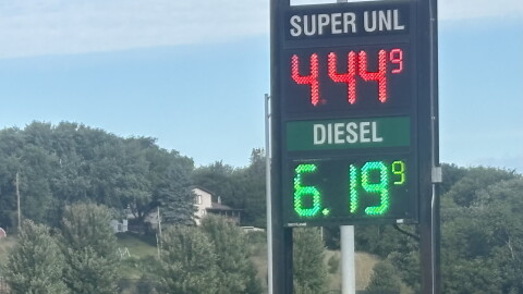 Unleaded gas moved to the price of $4.44 on Wednesday in Sioux City. (Bret Hayworth, Siouxland Public Media News)