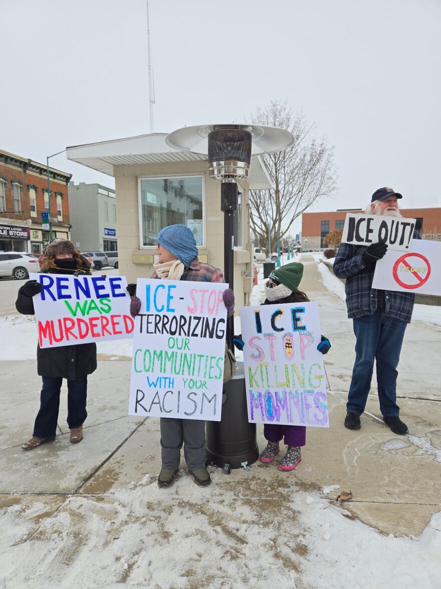 A dozen protesters gathered in front of the Noble County Courthouse on Jan. 24, 2026 to protest the actions of Immigration and Customs Enforcement under the Trump administration.
