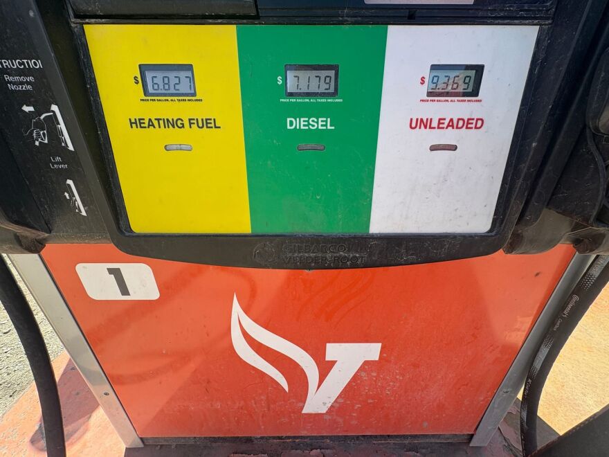 At Vitus’ pump in Bethel, gas is selling for $9.37 a gallon after a recent price increase.